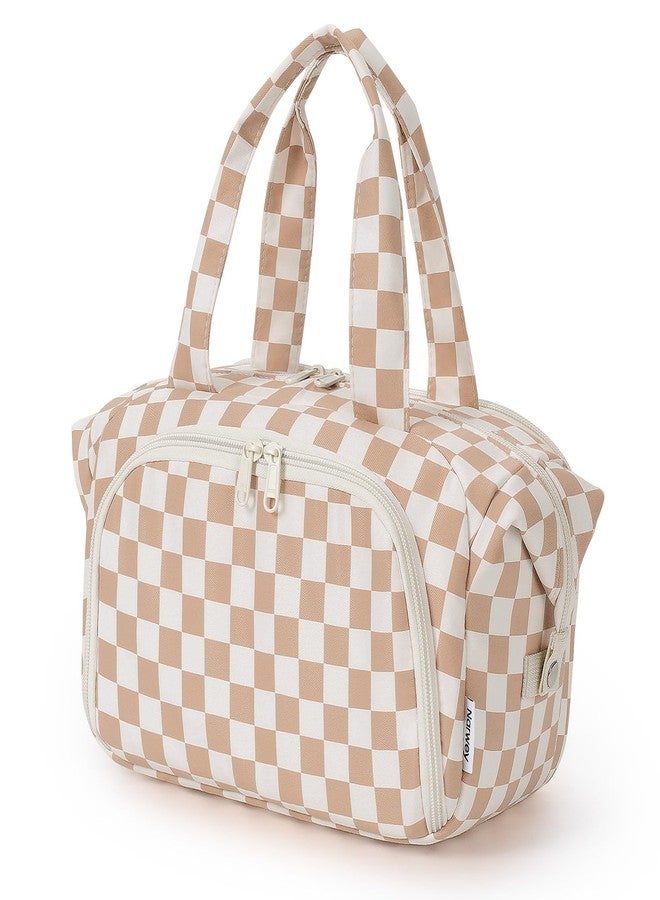Narwey Travel Toiletry Bag, Wide-open Large Toiletry Bags for Traveling Women, Checkered Travel Bag for Toiletries Cosmetic Makeup Bag Organizer, Skincare Make Up Bag (Light Checkerboard) - Image 1